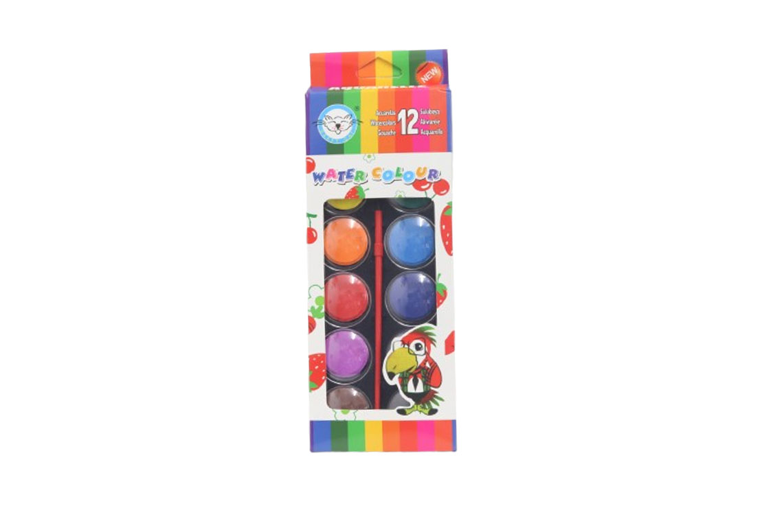 PAINT SET DRY WATER COLOR 12 COLORS KID PAINT WATERCOLOR SET 12 ASSORTED COLORS - Image 1