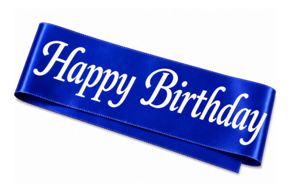 PARTY HAPPY BIRTHDAY ROYAL BLUE SASH WHITE PRINT