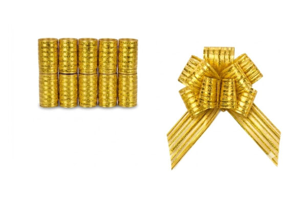 PARTY RIBBON PULL BOW 32MM X100MM 10 PC IN BOX GOLD