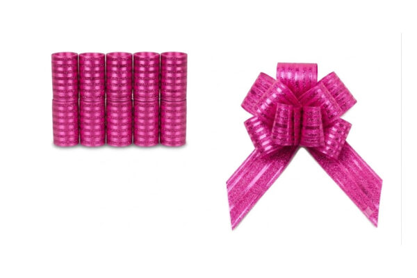PARTY RIBBON PULL BOW 32MM X100MM 10 PC IN BOX PINK