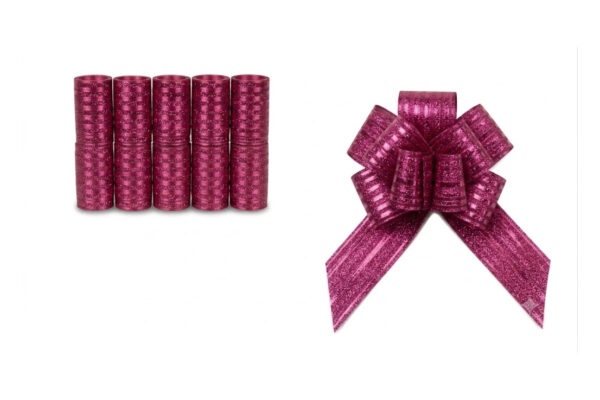 PARTY RIBBON PULL BOW 32MM X100MM 10 PC IN BOX DARK PINK