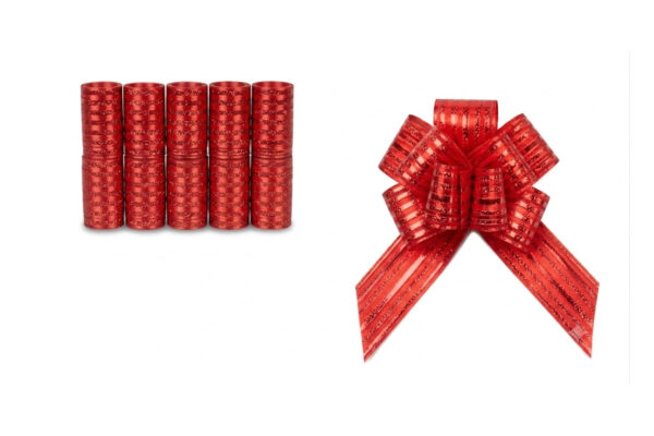 PARTY RIBBON PULL BOW 32MM X100MM 10 PC IN BOX RED