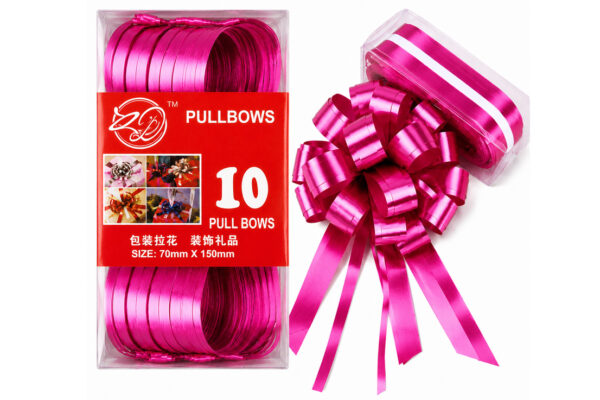 PARTY RIBBON PULL BOW 70MM X150MM 10 PC IN BOX DARK PINK