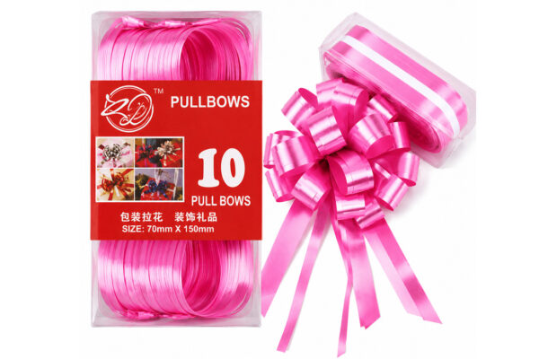 PARTY RIBBON PULL BOW 70MM X150MM 10 PC IN BOX PINK